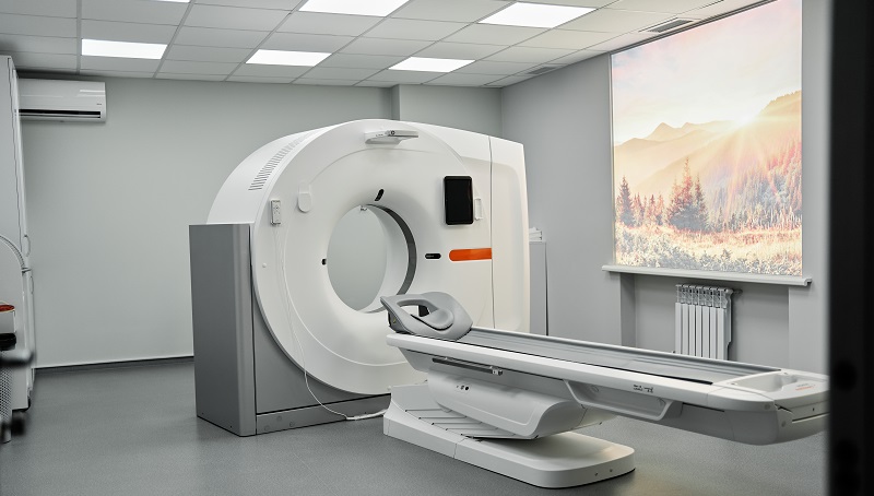 MRI - Magnetic resonance imaging scan device in Hospital. Medical Equipment and Health Care. CT - Computerized Tomography Scan Device in Hospital.